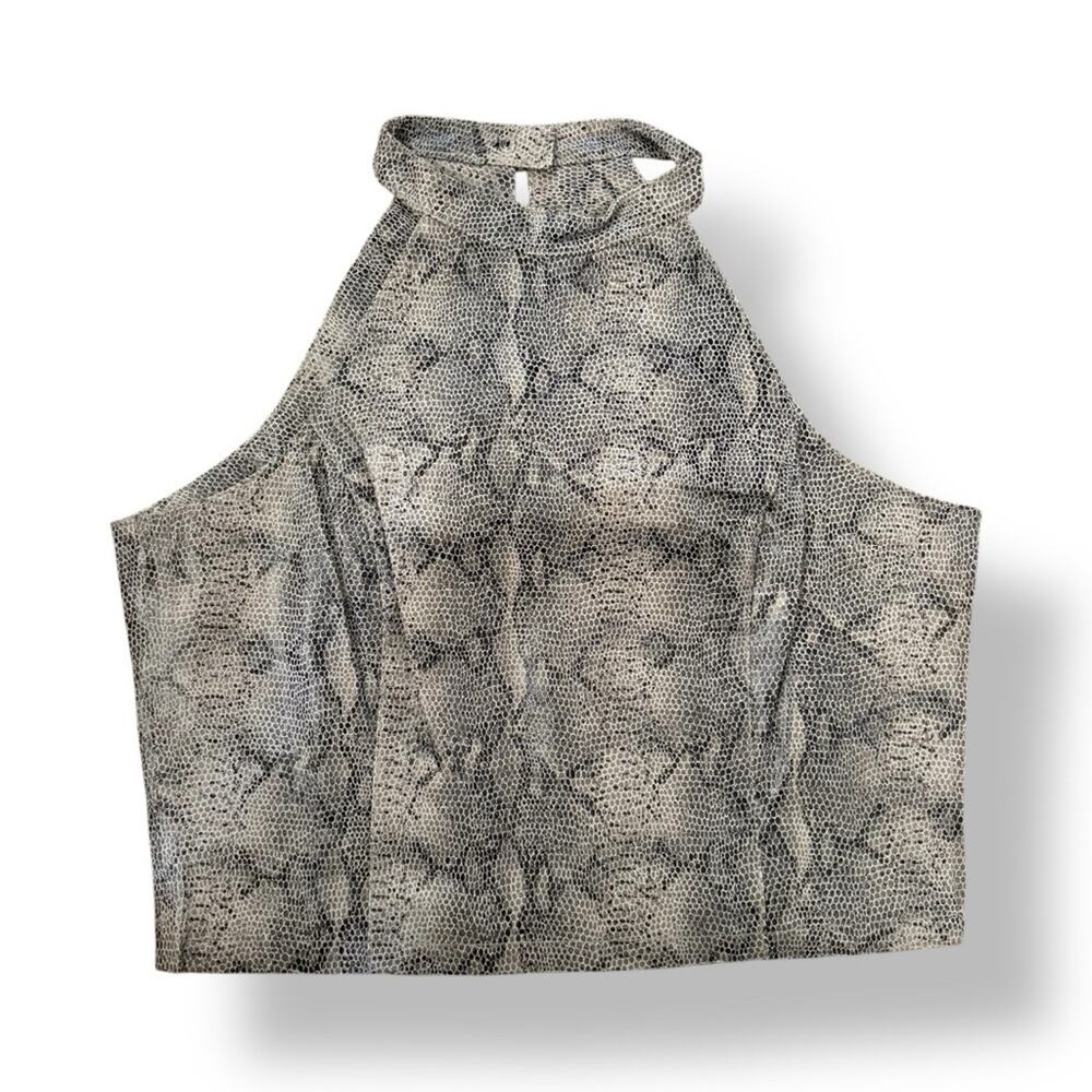 Paolo Santini Womens Grey Snakeskin 100% Leather Halter Crop Top Size 8 NWT